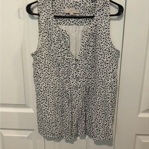 LOFT White Sleeveless V-Neck Camisole with Black Dot Print